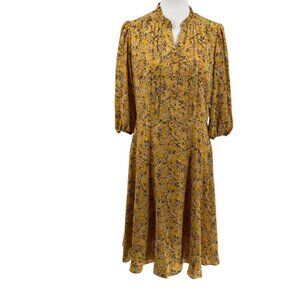 Nanette Lepore Womens Floral Yellow Dress Size 10, 3/4 Sleeve Made In China